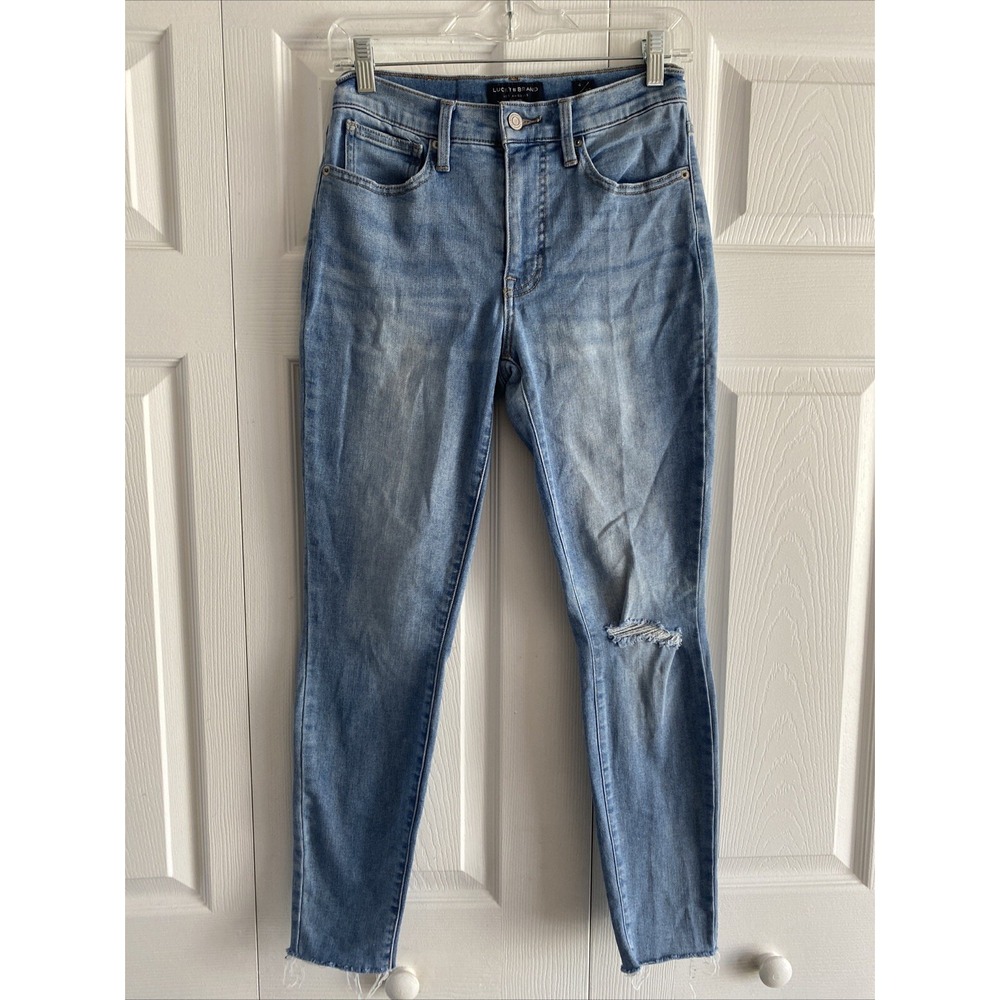 Lucky Brand High Rise Skinny Ankle Womens Size 27 Blue Distressed Raw Hem Jeans